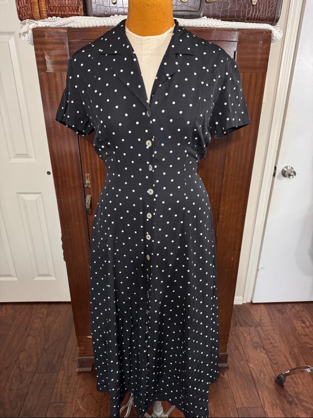 Vintage Dress Barn Black Polka Dot Button-Front Dress